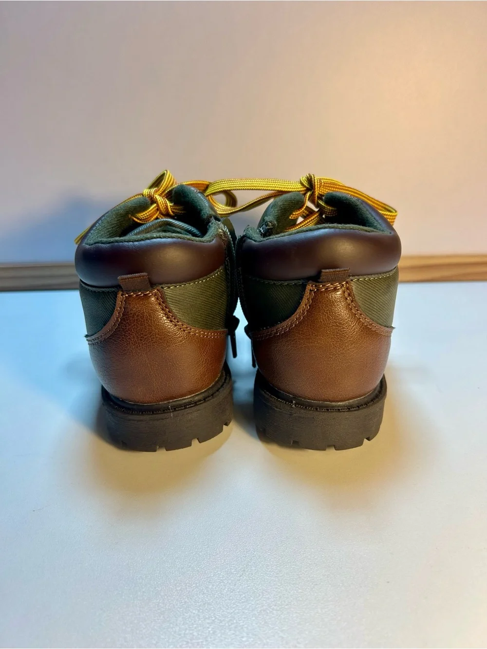 Carter's Olive and Brown Kids Hiking Boots with Yellow Laces, Toddler's 12M